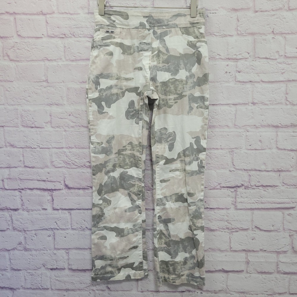 Coco + Carmen Camo Pull On Straight Leg Pants S Grey Stretch Military Utility
